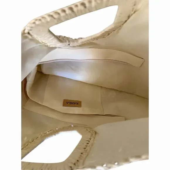 Ramla Bohemian Tan Woven Straw Half Moon Hobo Bag New Handmade Zip Closure - Picture 10 of 16